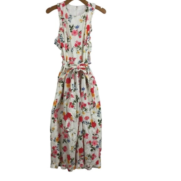 Gal Meets Glam Womens Beverly Ruffle Racerback Floral Sleeveless Jumpsuit 12 NWT - Picture 1 of 16